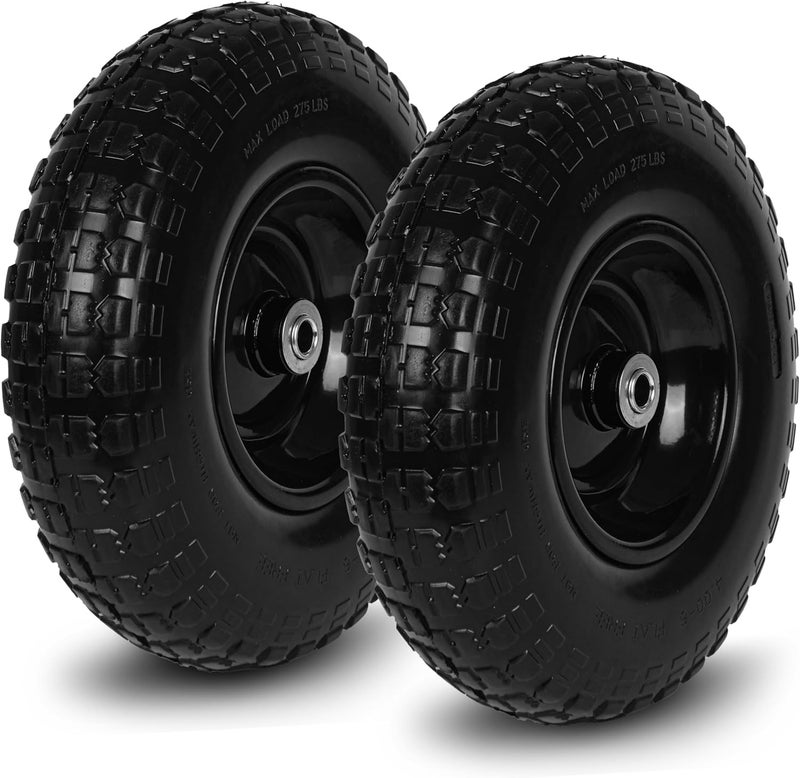 Taifa 2 PCS 13 Inch Rubber Solid Flat Free Replacement Tires and Wheels 4.00-6 with 5/8'' Axle Bore Hole, Air Less Wheel for Wheelbarrow/Wagon/Hand Truck/Trolley/Garden Scooter etc. - Image 1